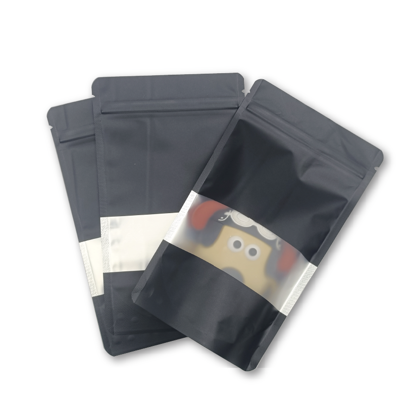 Black Color Printing Aluminum Stand up Pouch With Font Window Custom Private Gift Packaging Bag Recyclable Zipper Lock Bag